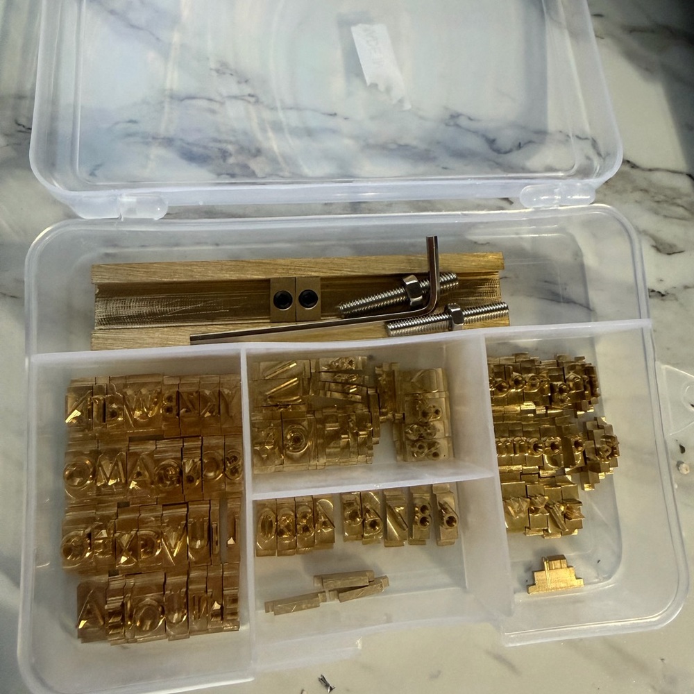 Brass letters for a hot foil, stamping machine